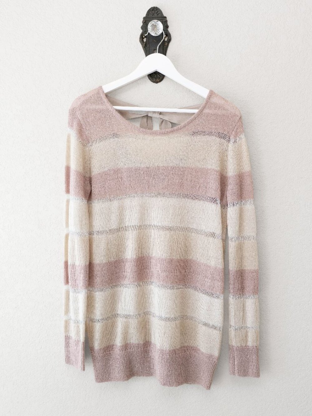 Hinge Striped Mohair Wool Sweater M Semi Sheer Bow Back Pastel Nordstrom